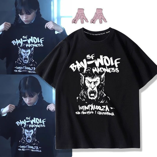 Unisex Wednesday Printed T-Shirt, Cotton Short Sleeve Tee with Vintage Y2K Pattern for Summer Style