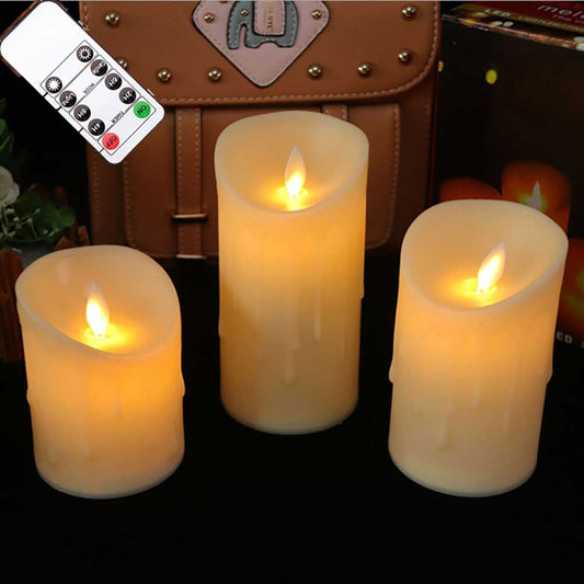 Remote Control Moving Wick LED Decorative Candles, Battery Dancing Wedding Pillar Candles With Realistic Flame