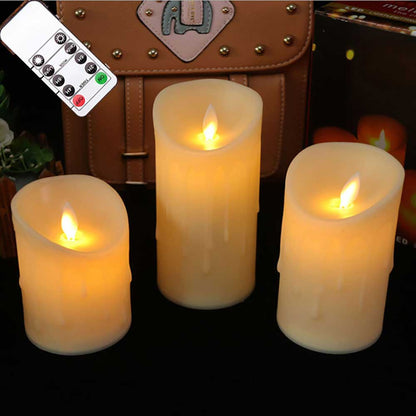 Remote Control Moving Wick LED Decorative Candles, Battery Dancing Wedding Pillar Candles With Realistic Flame