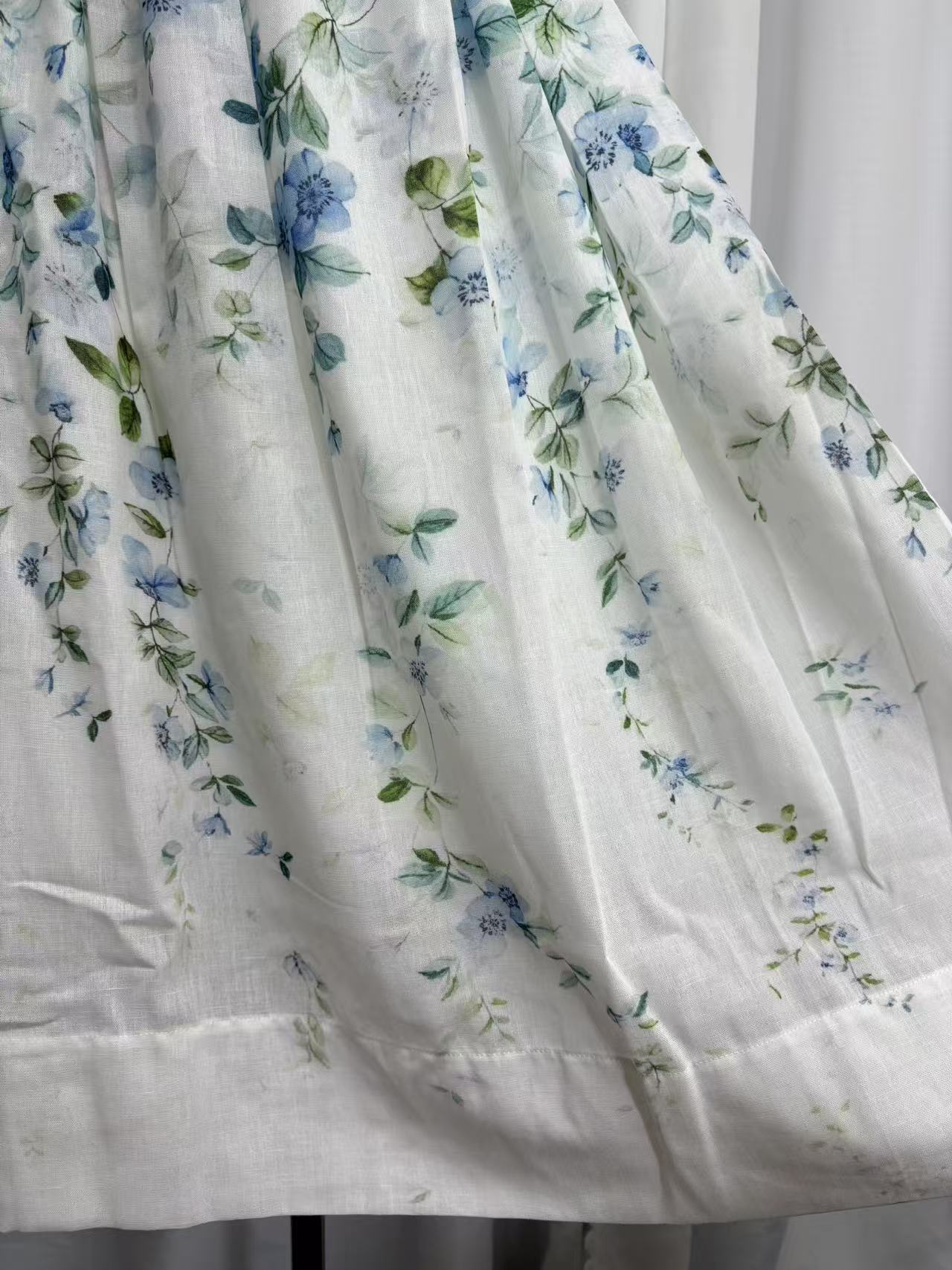 High Waist Midi Skirt for Women, Lightweight Linen, Flowy Watercolor Floral Boho, Summer Cottagecore Style