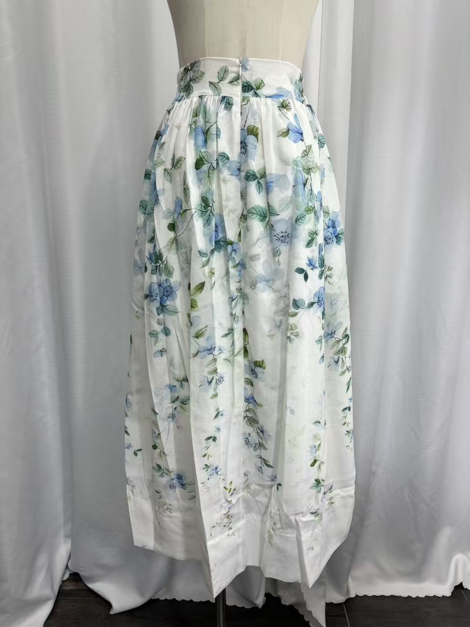 High Waist Midi Skirt for Women, Lightweight Linen, Flowy Watercolor Floral Boho, Summer Cottagecore Style