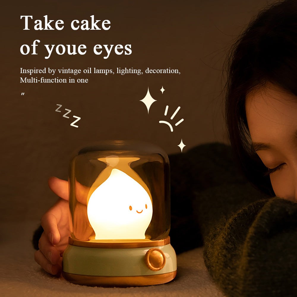 USB Rechargeable Kerosene LED Night Light Cute Flameless Candle Light with Two Modes, Dimmable Camping Lamp for Bedroom