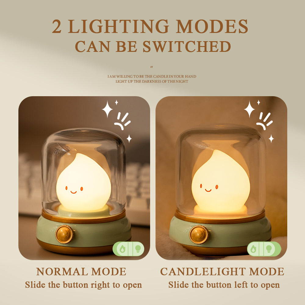 USB Rechargeable Kerosene LED Night Light Cute Flameless Candle Light with Two Modes, Dimmable Camping Lamp for Bedroom