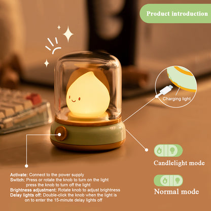 USB Rechargeable Kerosene LED Night Light Cute Flameless Candle Light with Two Modes, Dimmable Camping Lamp for Bedroom