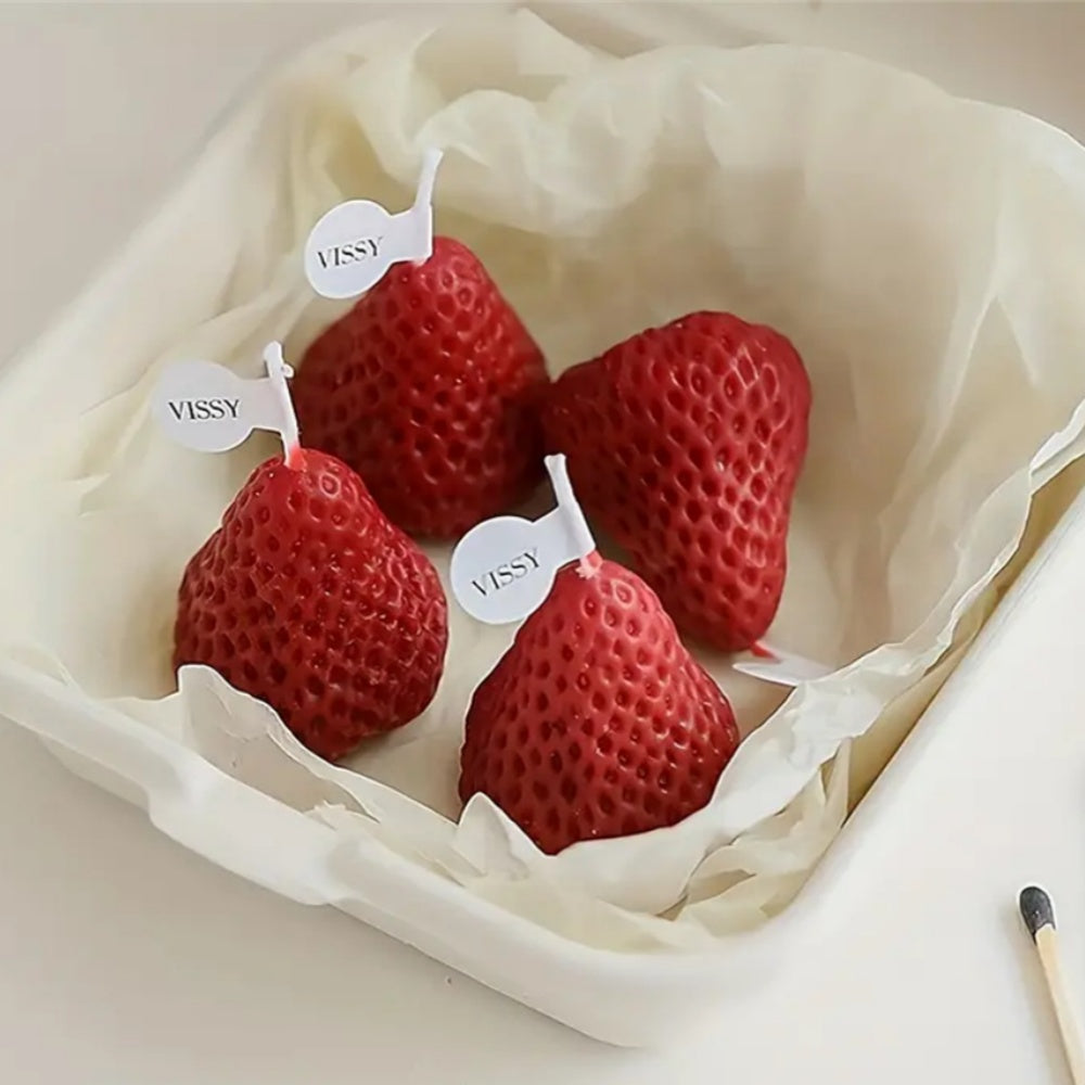 Strawberry Shaped Soy Wax Candles Set, Fruit Aroma, Smokeless Candles for Meditation, Mood Boosting, Weddings