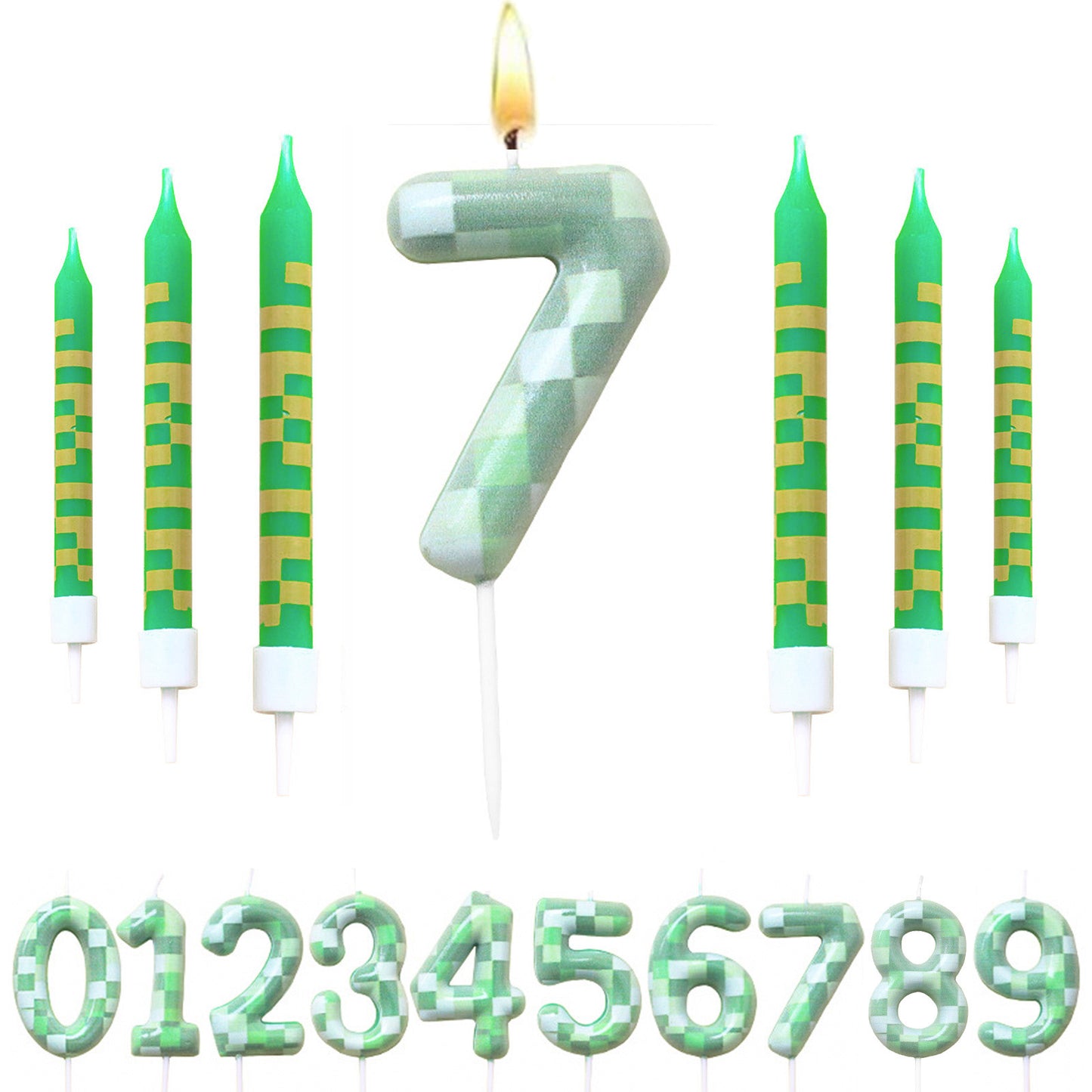 Green Candle Birthday Party Pixel Theme Birthday Party Video Game Party Decoration Cake Top Digital Candles for Kids