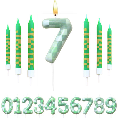 Green Candle Birthday Party Pixel Theme Birthday Party Video Game Party Decoration Cake Top Digital Candles for Kids