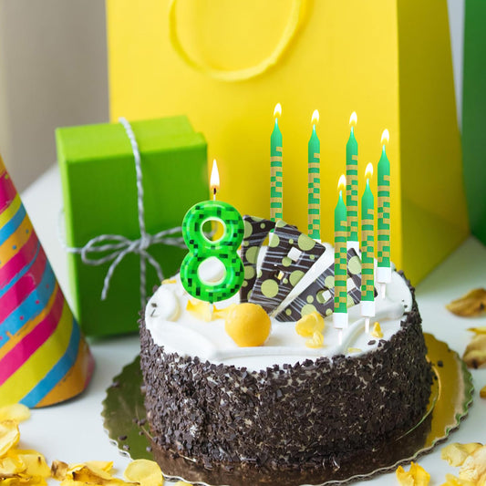 Green Candle Birthday Party Pixel Theme Birthday Party Video Game Party Decoration Cake Top Digital Candles for Kids