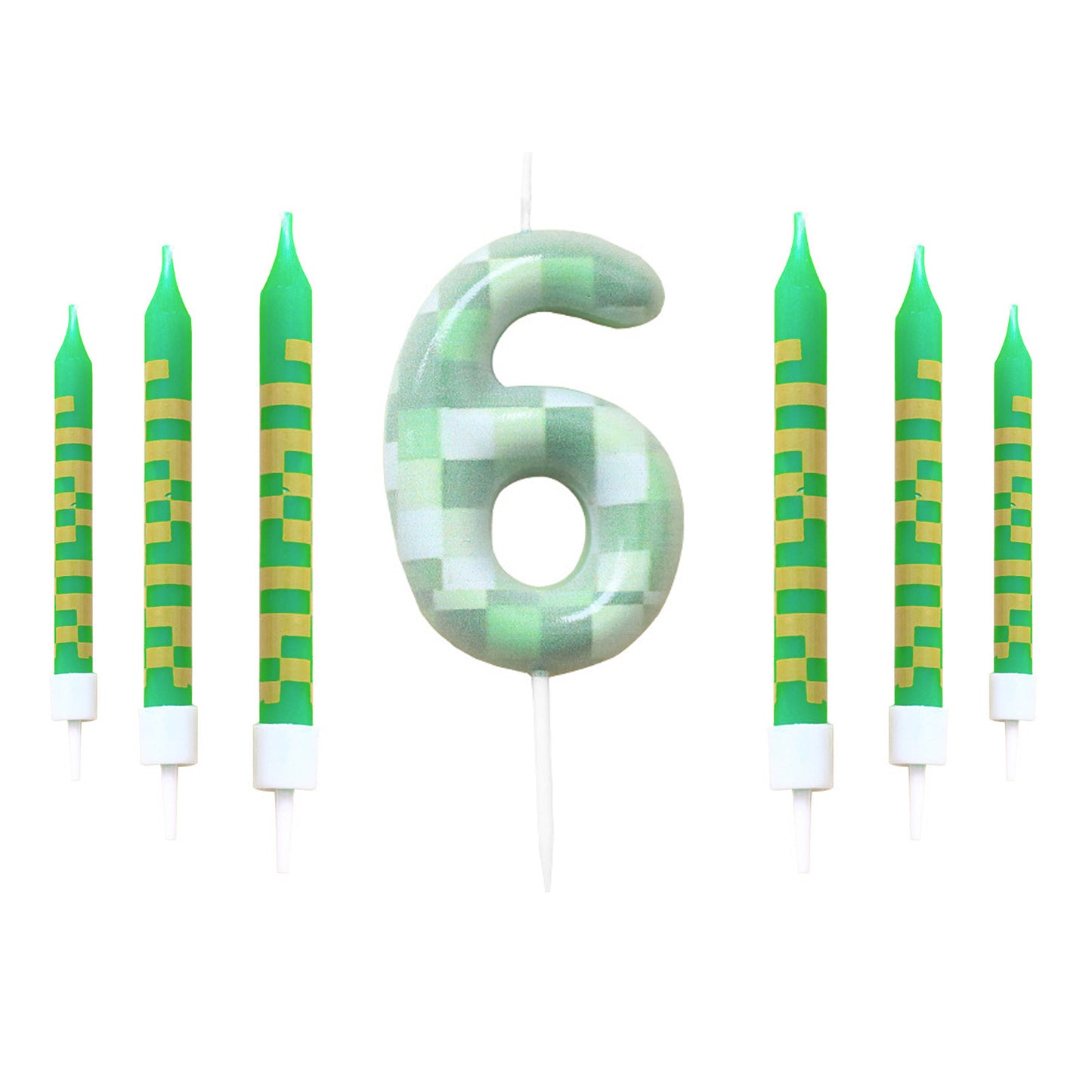 Green Candle Birthday Party Pixel Theme Birthday Party Video Game Party Decoration Cake Top Digital Candles for Kids