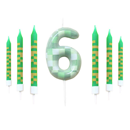 Green Candle Birthday Party Pixel Theme Birthday Party Video Game Party Decoration Cake Top Digital Candles for Kids