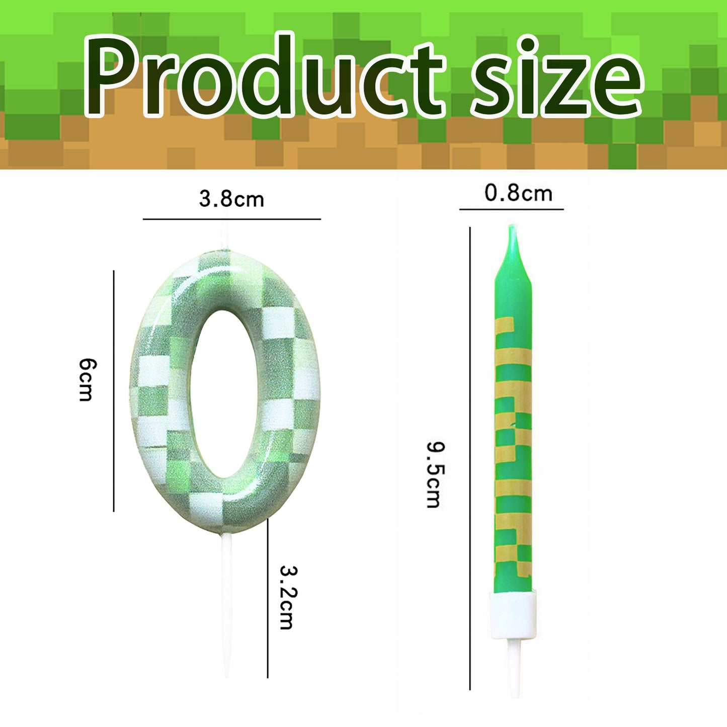 Green Candle Birthday Party Pixel Theme Birthday Party Video Game Party Decoration Cake Top Digital Candles for Kids
