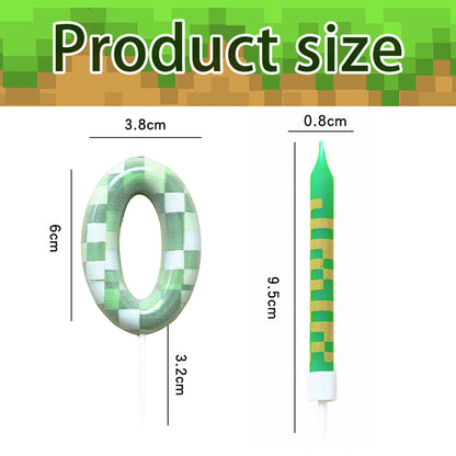 Green Candle Birthday Party Pixel Theme Birthday Party Video Game Party Decoration Cake Top Digital Candles for Kids