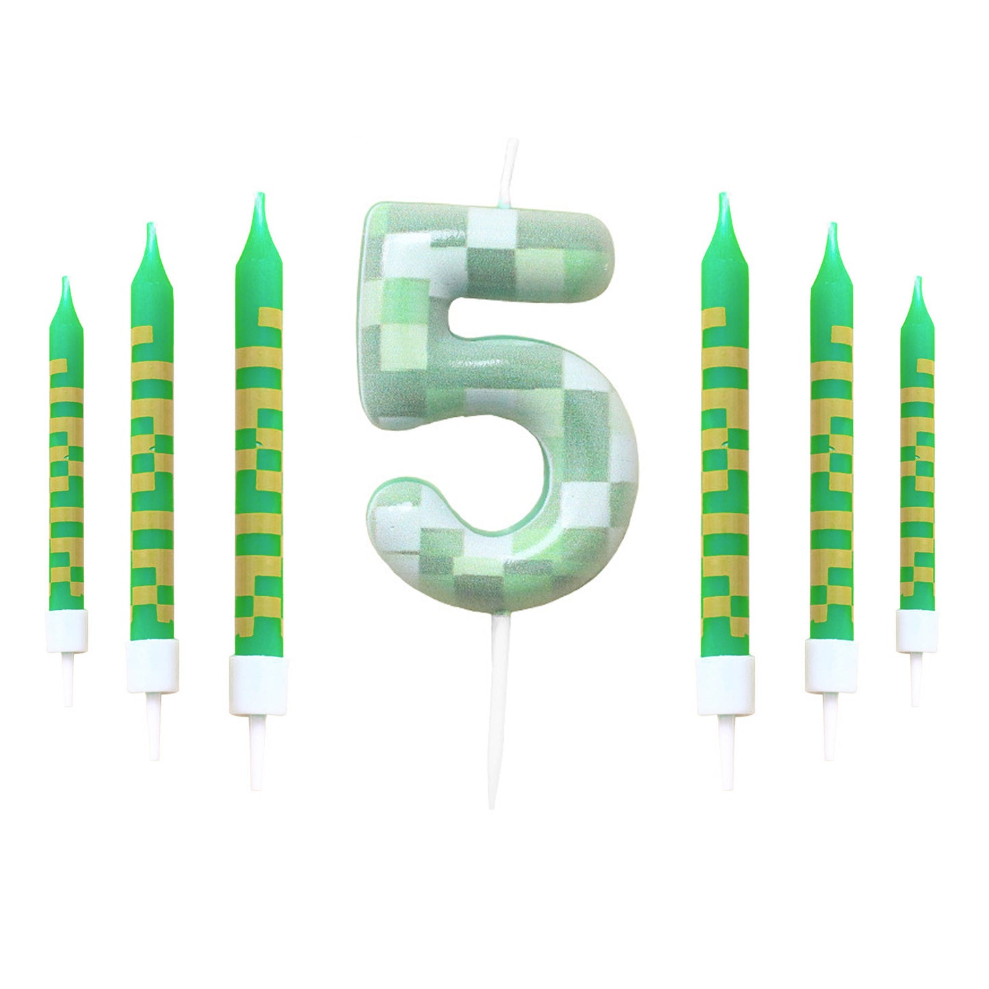 Green Candle Birthday Party Pixel Theme Birthday Party Video Game Party Decoration Cake Top Digital Candles for Kids