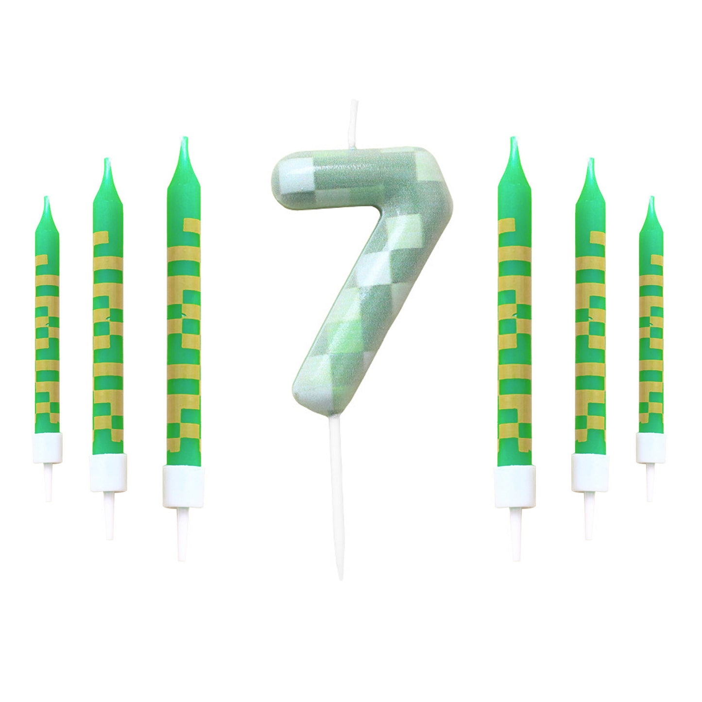 Green Candle Birthday Party Pixel Theme Birthday Party Video Game Party Decoration Cake Top Digital Candles for Kids