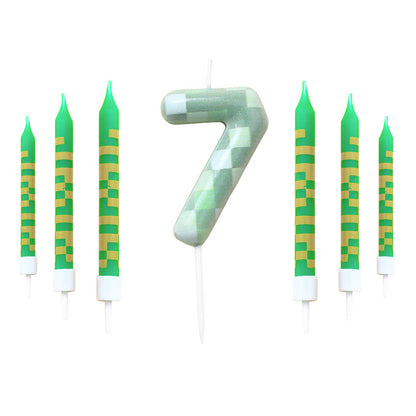 Green Candle Birthday Party Pixel Theme Birthday Party Video Game Party Decoration Cake Top Digital Candles for Kids