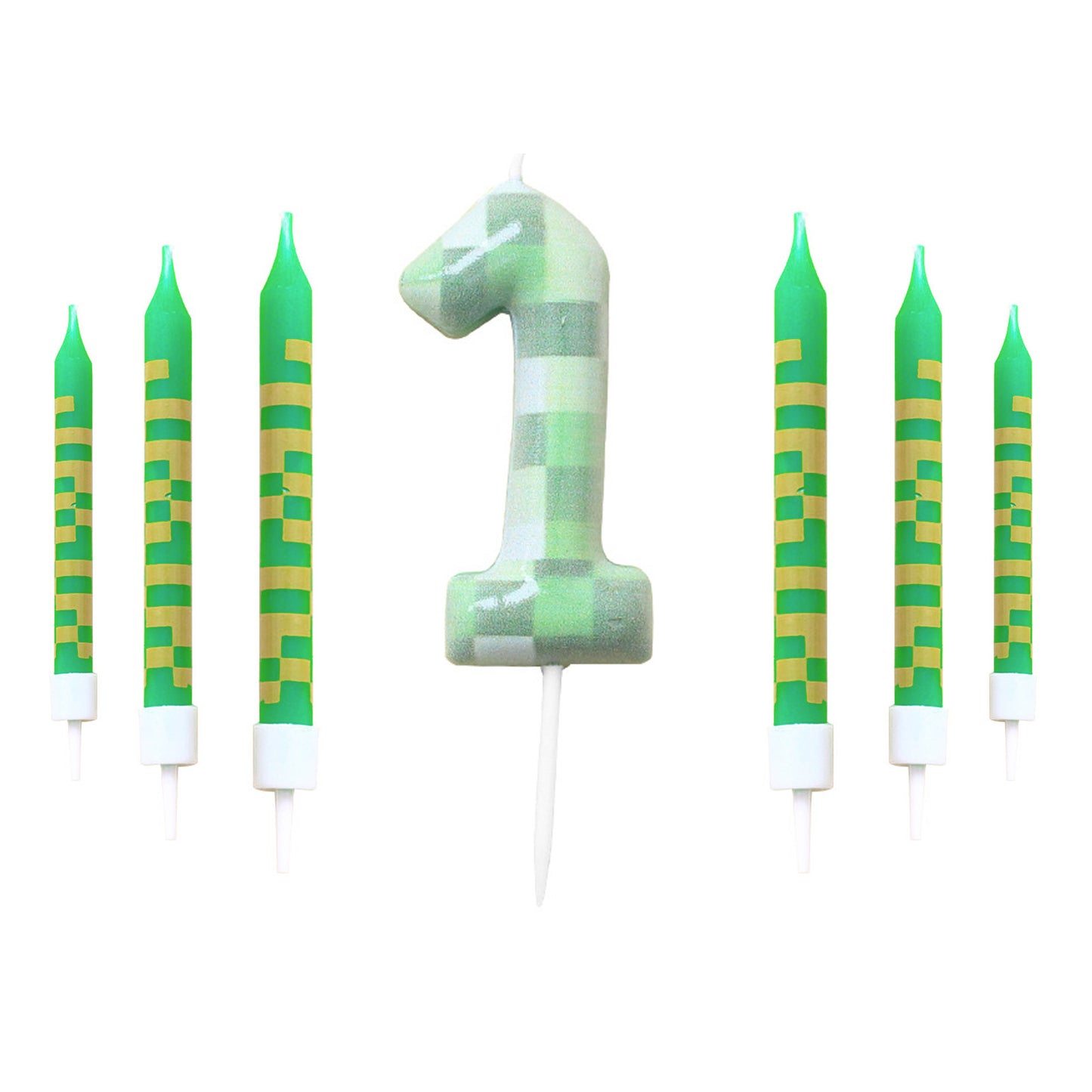 Green Candle Birthday Party Pixel Theme Birthday Party Video Game Party Decoration Cake Top Digital Candles for Kids