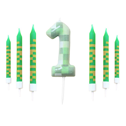 Green Candle Birthday Party Pixel Theme Birthday Party Video Game Party Decoration Cake Top Digital Candles for Kids