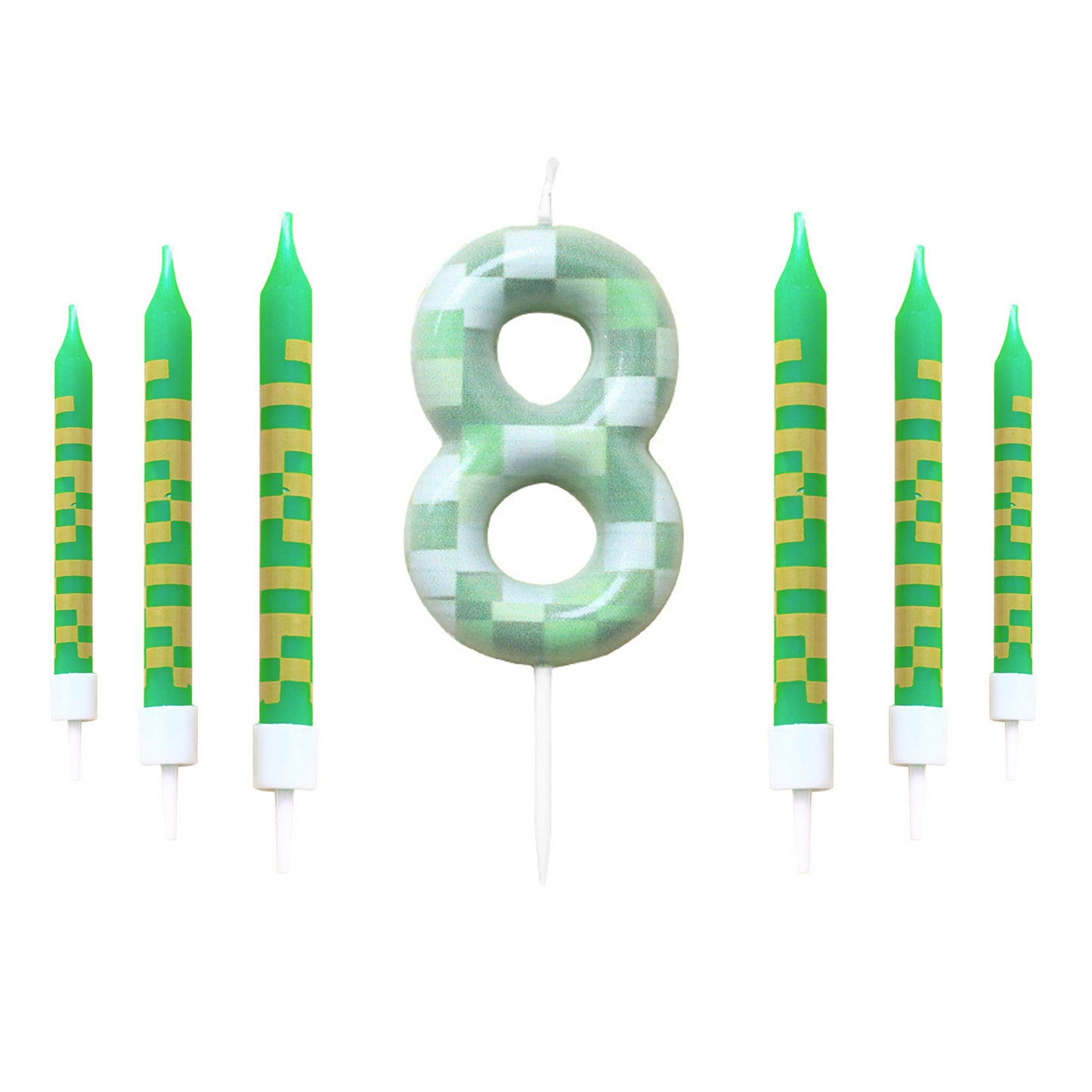 Green Candle Birthday Party Pixel Theme Birthday Party Video Game Party Decoration Cake Top Digital Candles for Kids