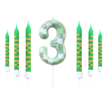 Green Candle Birthday Party Pixel Theme Birthday Party Video Game Party Decoration Cake Top Digital Candles for Kids