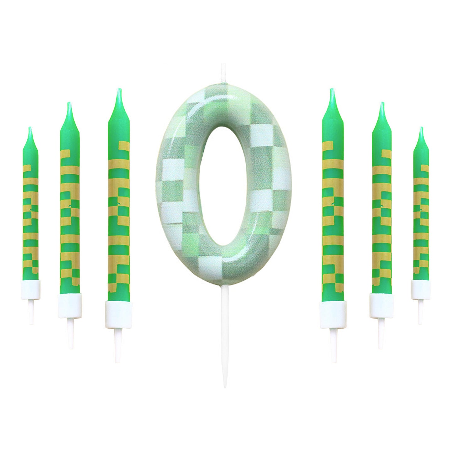 Green Candle Birthday Party Pixel Theme Birthday Party Video Game Party Decoration Cake Top Digital Candles for Kids