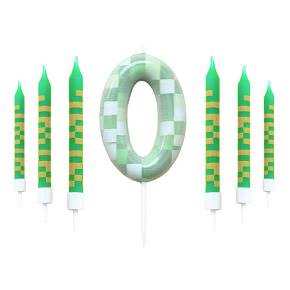 Green Candle Birthday Party Pixel Theme Birthday Party Video Game Party Decoration Cake Top Digital Candles for Kids