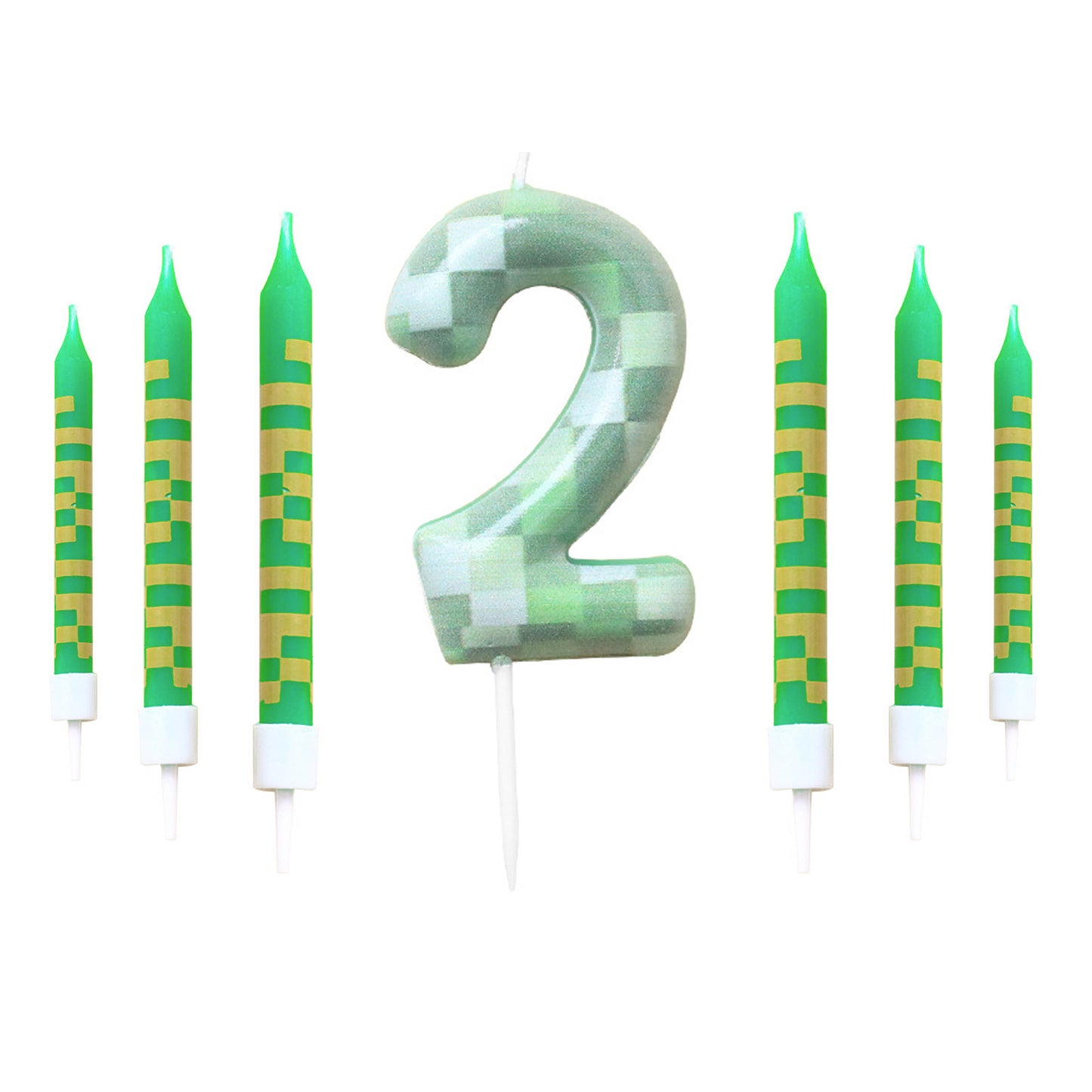 Green Candle Birthday Party Pixel Theme Birthday Party Video Game Party Decoration Cake Top Digital Candles for Kids