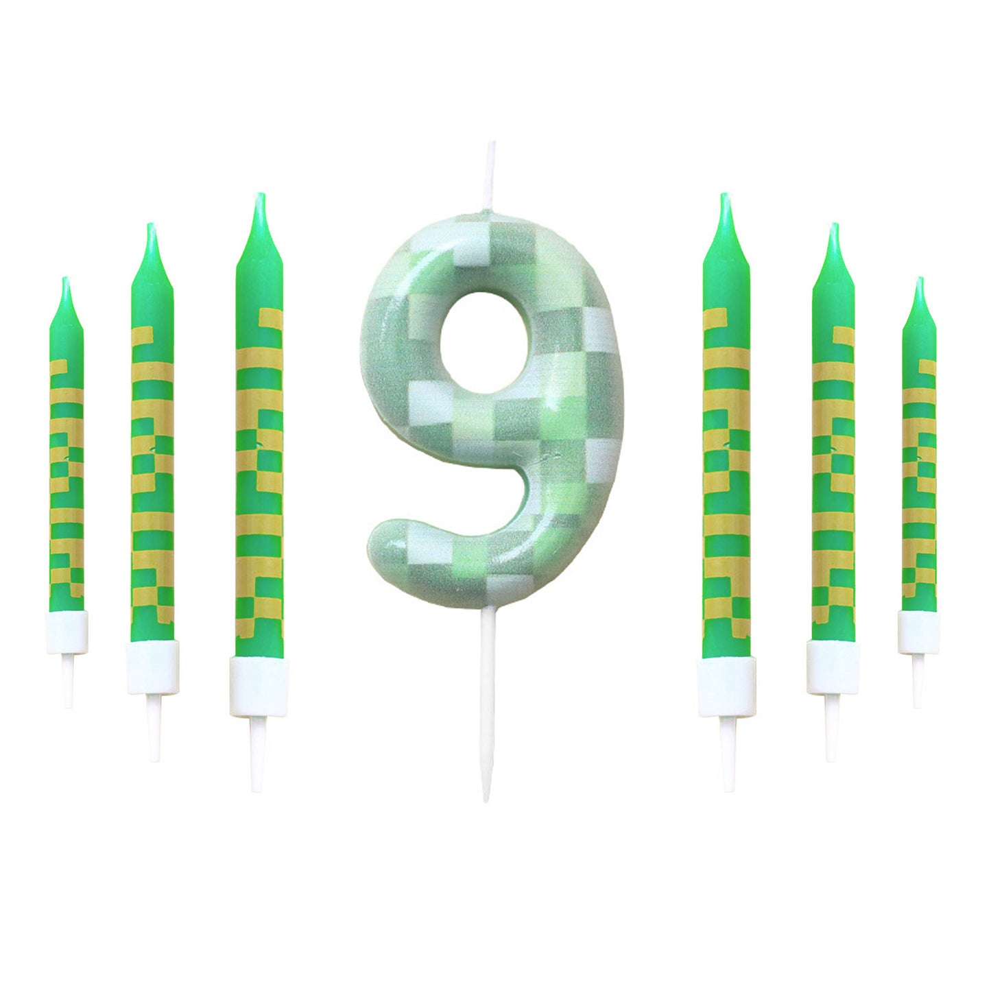 Green Candle Birthday Party Pixel Theme Birthday Party Video Game Party Decoration Cake Top Digital Candles for Kids