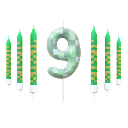 Green Candle Birthday Party Pixel Theme Birthday Party Video Game Party Decoration Cake Top Digital Candles for Kids