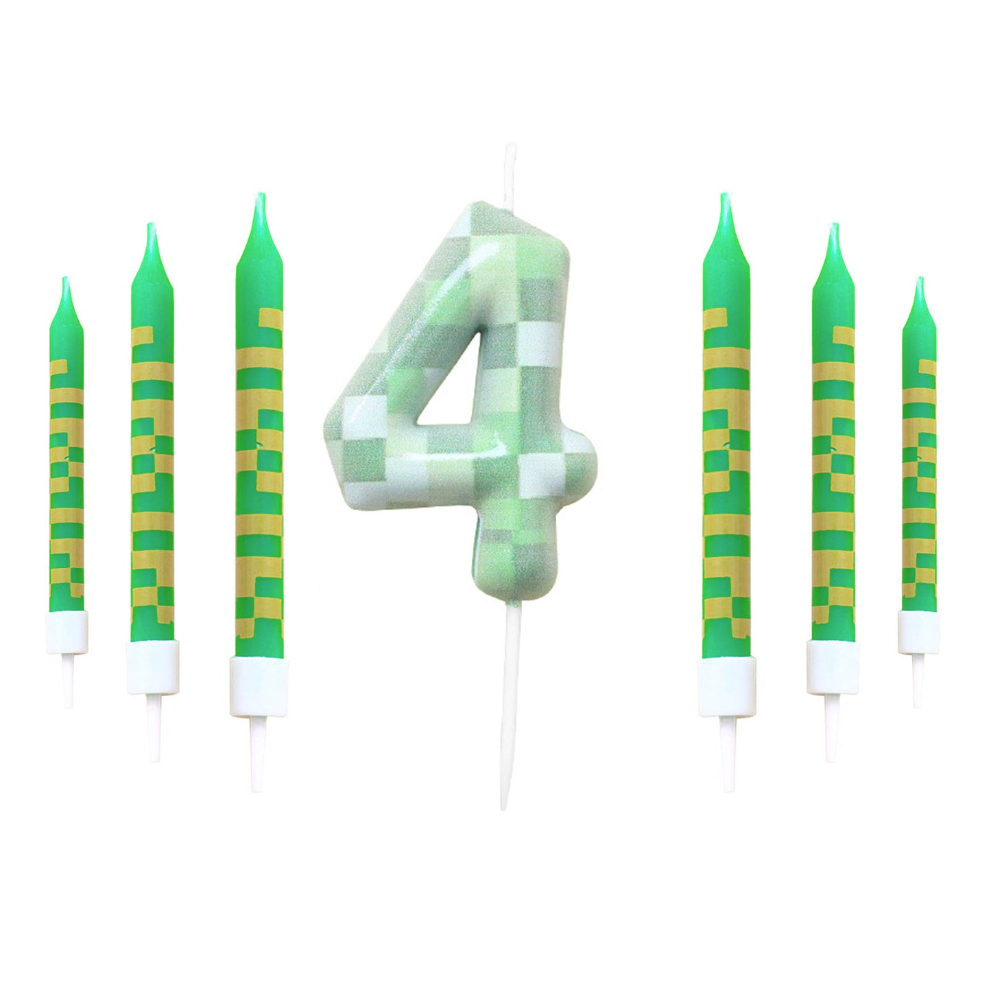 Green Candle Birthday Party Pixel Theme Birthday Party Video Game Party Decoration Cake Top Digital Candles for Kids