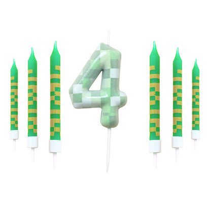 Green Candle Birthday Party Pixel Theme Birthday Party Video Game Party Decoration Cake Top Digital Candles for Kids