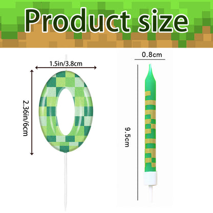 Green My World Candle Birthday Party Pixel Theme, Video Game Party Decoration, Cake Top Digital Candles for Cake