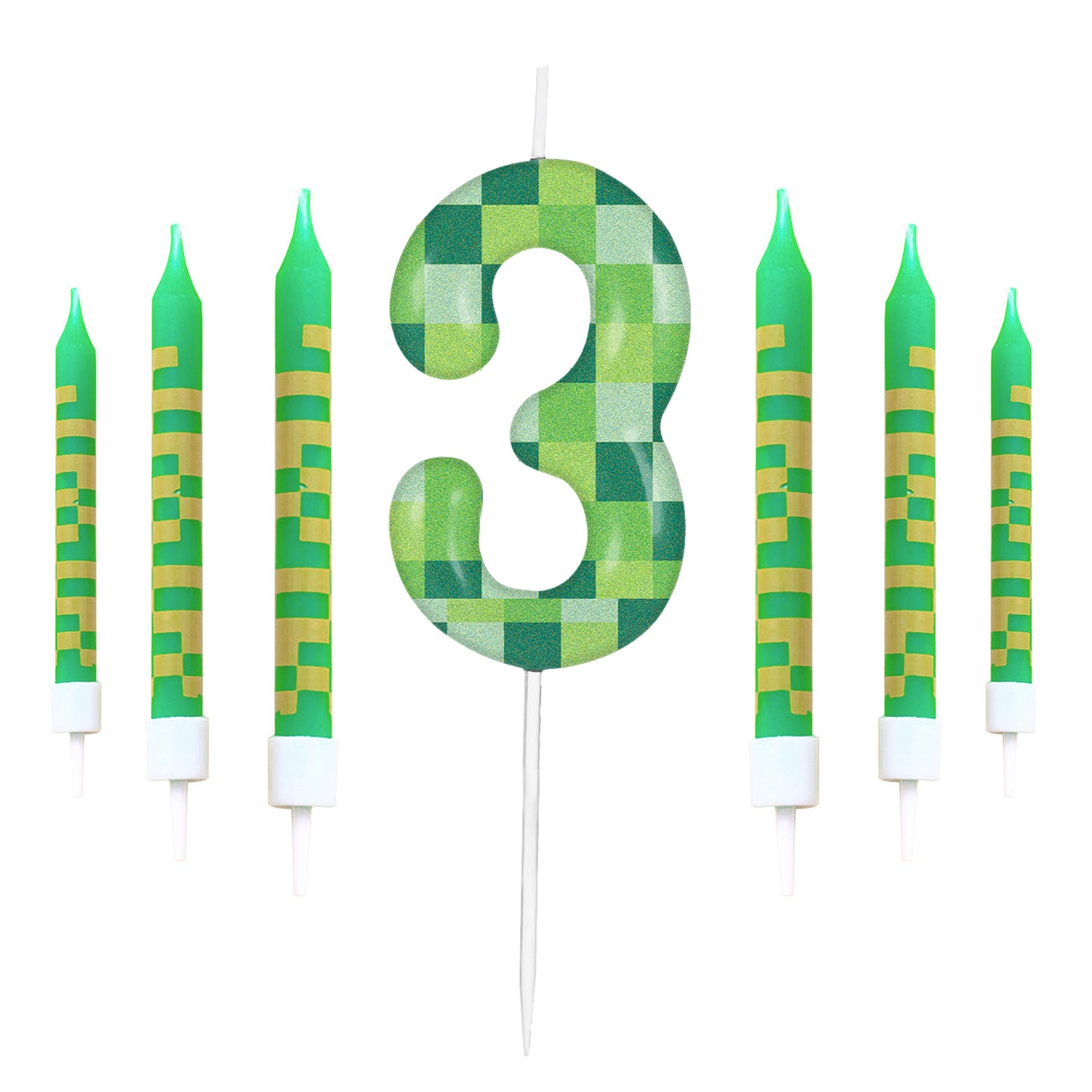 Green My World Candle Birthday Party Pixel Theme, Video Game Party Decoration, Cake Top Digital Candles for Cake