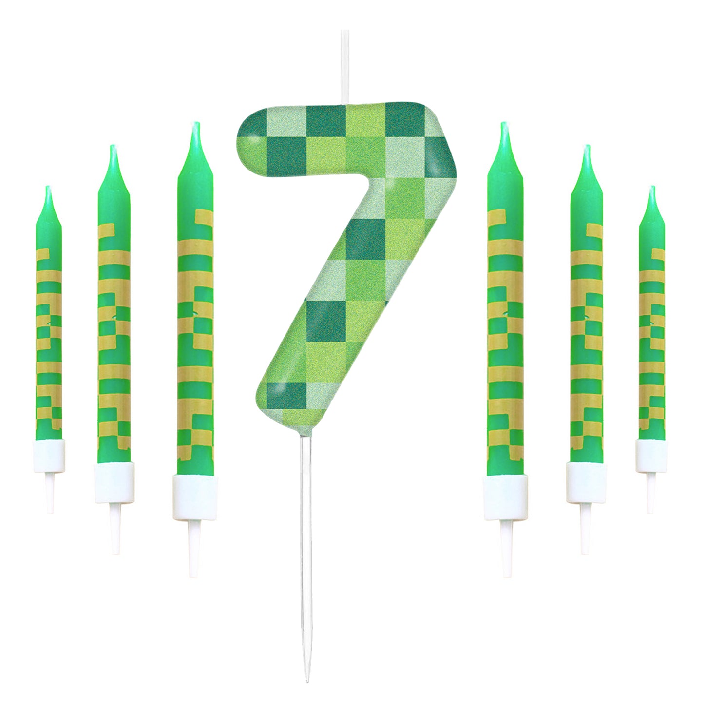 Green My World Candle Birthday Party Pixel Theme, Video Game Party Decoration, Cake Top Digital Candles for Cake