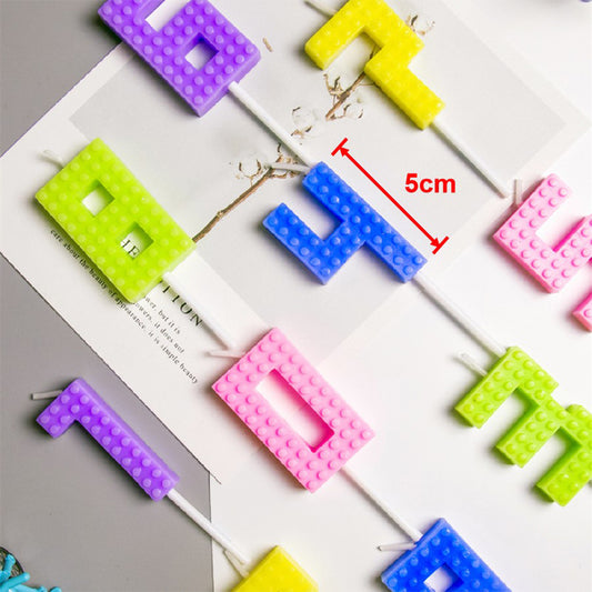 Gradient Colorful Pixel Block Digital Candle Number Cake & Cupcake Topper for Birthday Party Dessert Table Dress Up