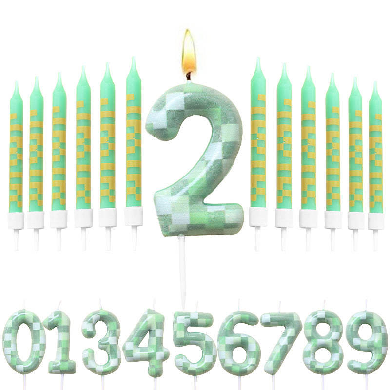 Digital Cake Candle Set for Green Theme, Creative Birthday Cake Topper, Decorative Green Party Cake Candles