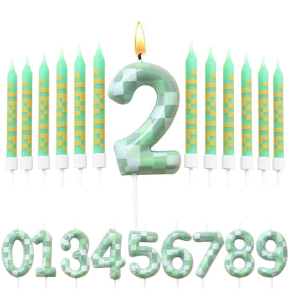 Digital Cake Candle Set for Green Theme, Creative Birthday Cake Topper, Decorative Green Party Cake Candles