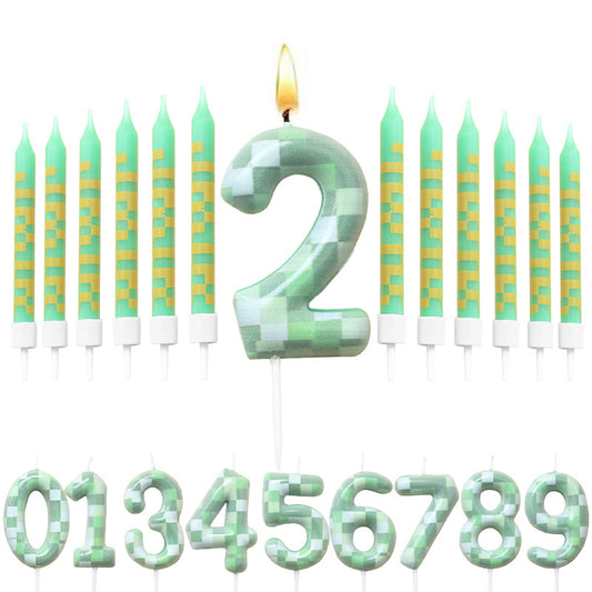 Digital Cake Candle Set for Green Theme, Creative Birthday Cake Topper, Decorative Green Party Cake Candles