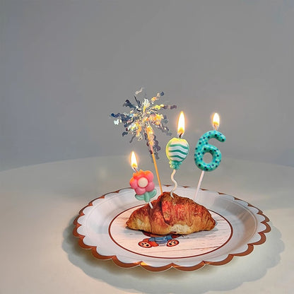 Digital Cake Candle Set for Green Theme, Creative Birthday Cake Topper, Decorative Green Party Cake Candles