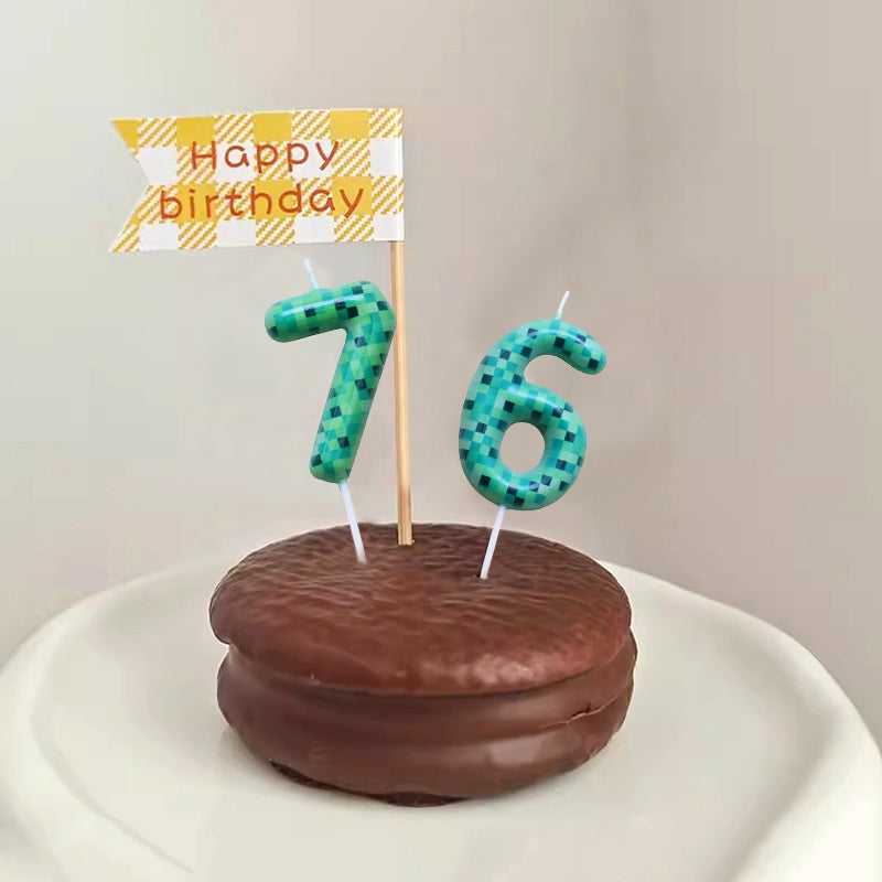 Digital Cake Candle Set for Green Theme, Creative Birthday Cake Topper, Decorative Green Party Cake Candles