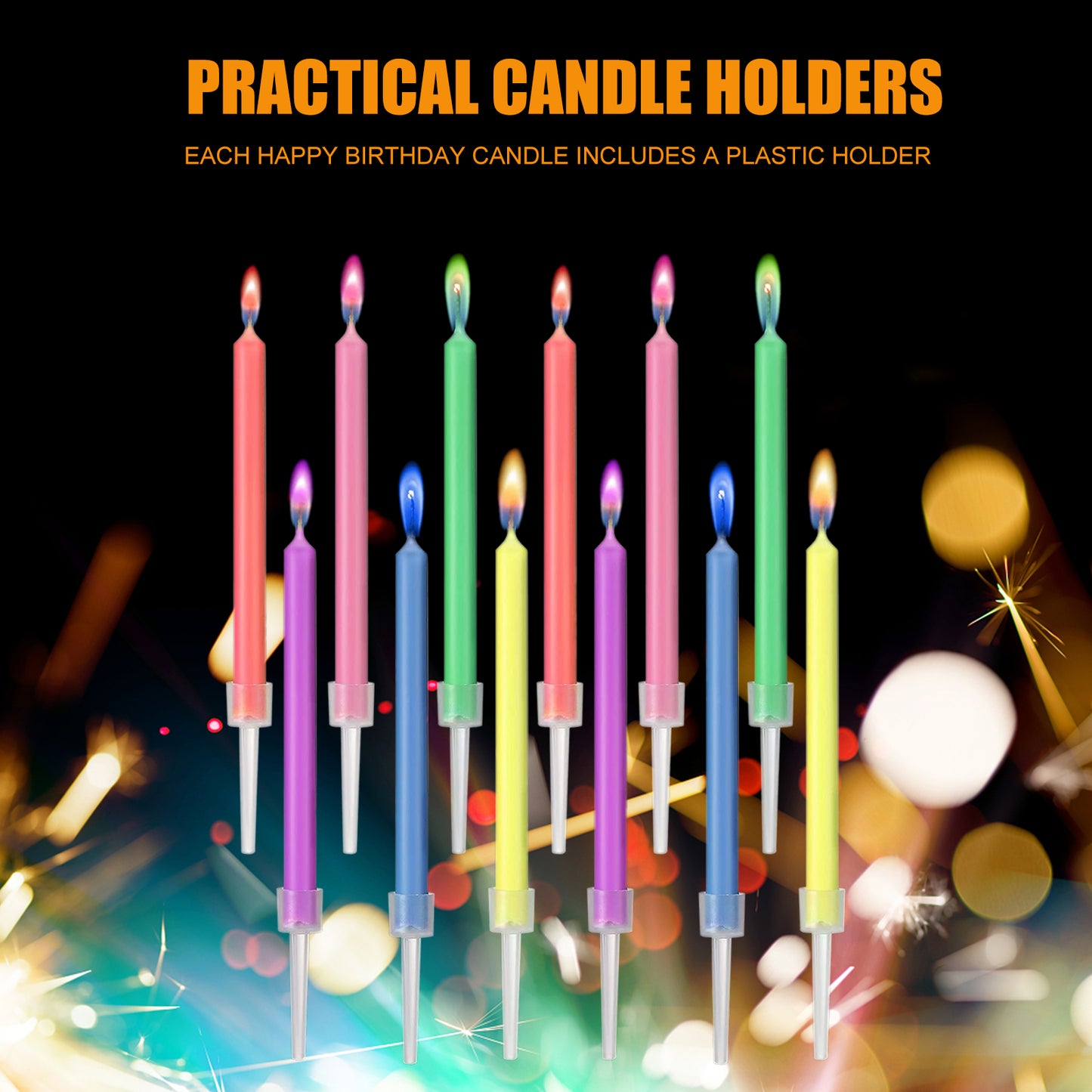 Environmentally Friendly Birthday Christmas Candles, Novelty Super Bright Decorations with Colorful Flame Effect