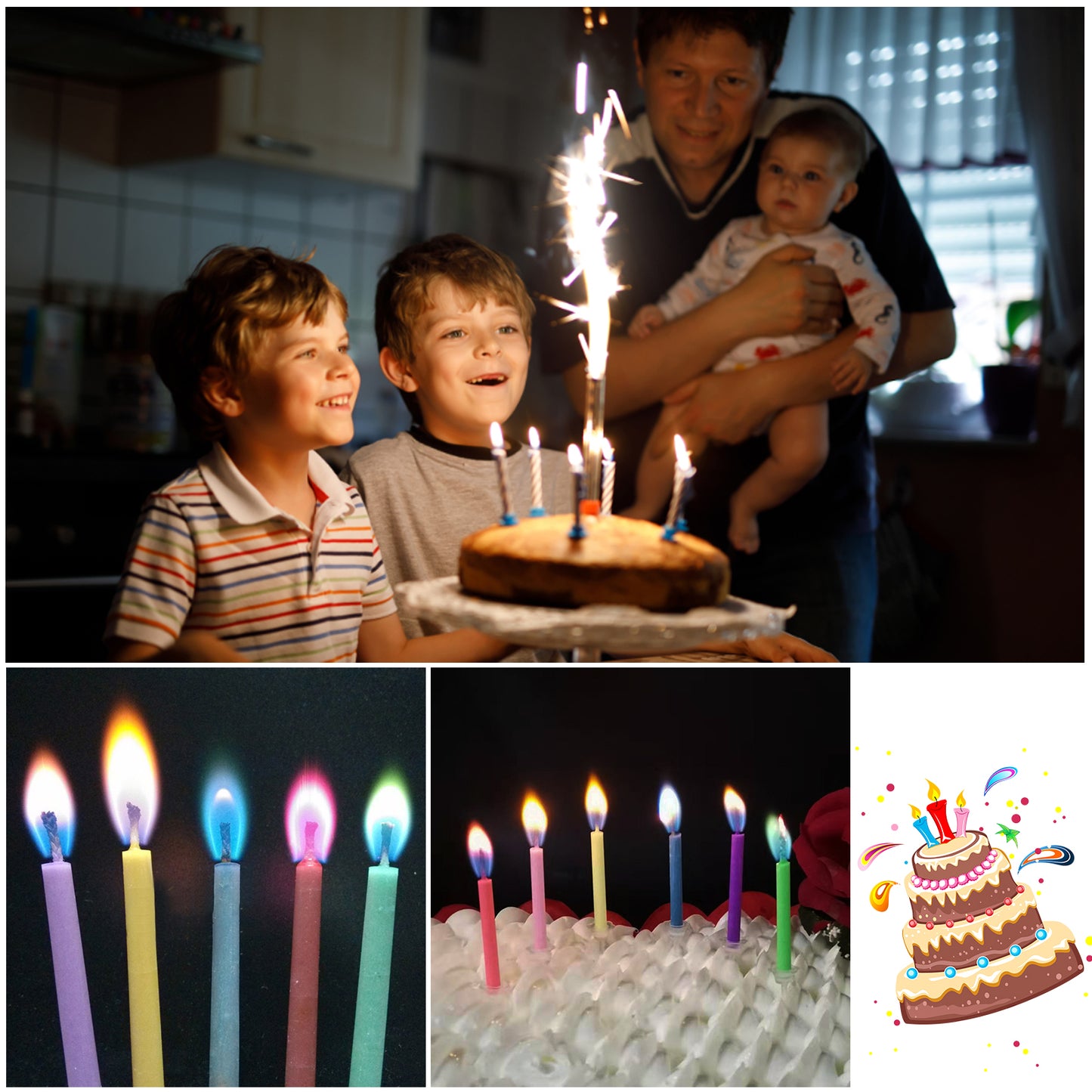 Environmentally Friendly Birthday Christmas Candles, Novelty Super Bright Decorations with Colorful Flame Effect