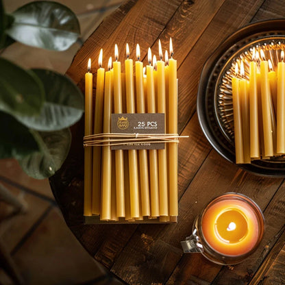 Natural Beeswax Hanukkah Candle Set, Thin Taper Honey Chanukah Candles for Ritual, Prayer, and Birthday Use, Unscented