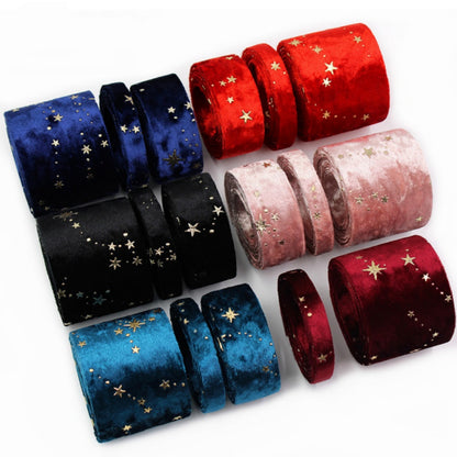 Velvet Ribbons Double sided, Hot Stamping Stars, DIY Gift Wrapping, Wedding Bouquet, Christmas Party Decor, Party