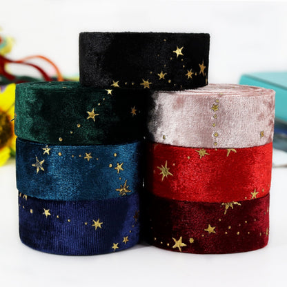 Velvet Ribbons Double sided, Hot Stamping Stars, DIY Gift Wrapping, Wedding Bouquet, Christmas Party Decor, Party