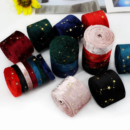 Velvet Ribbons Double sided, Hot Stamping Stars, DIY Gift Wrapping, Wedding Bouquet, Christmas Party Decor, Party