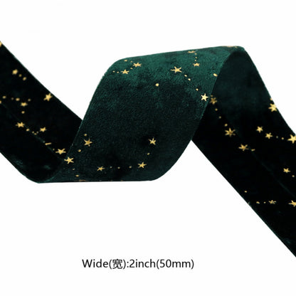 Velvet Ribbons Double sided, Hot Stamping Stars, DIY Gift Wrapping, Wedding Bouquet, Christmas Party Decor, Party