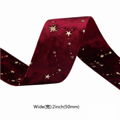 Velvet Ribbons Double sided, Hot Stamping Stars, DIY Gift Wrapping, Wedding Bouquet, Christmas Party Decor, Party