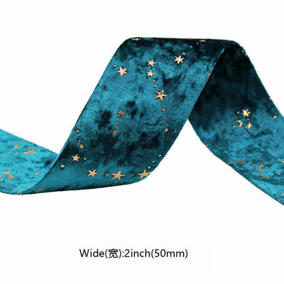 Velvet Ribbons Double sided, Hot Stamping Stars, DIY Gift Wrapping, Wedding Bouquet, Christmas Party Decor, Party