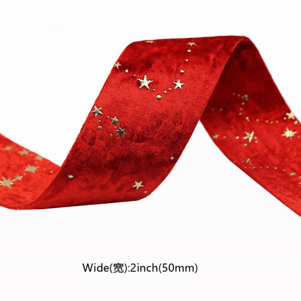 Velvet Ribbons Double sided, Hot Stamping Stars, DIY Gift Wrapping, Wedding Bouquet, Christmas Party Decor, Party