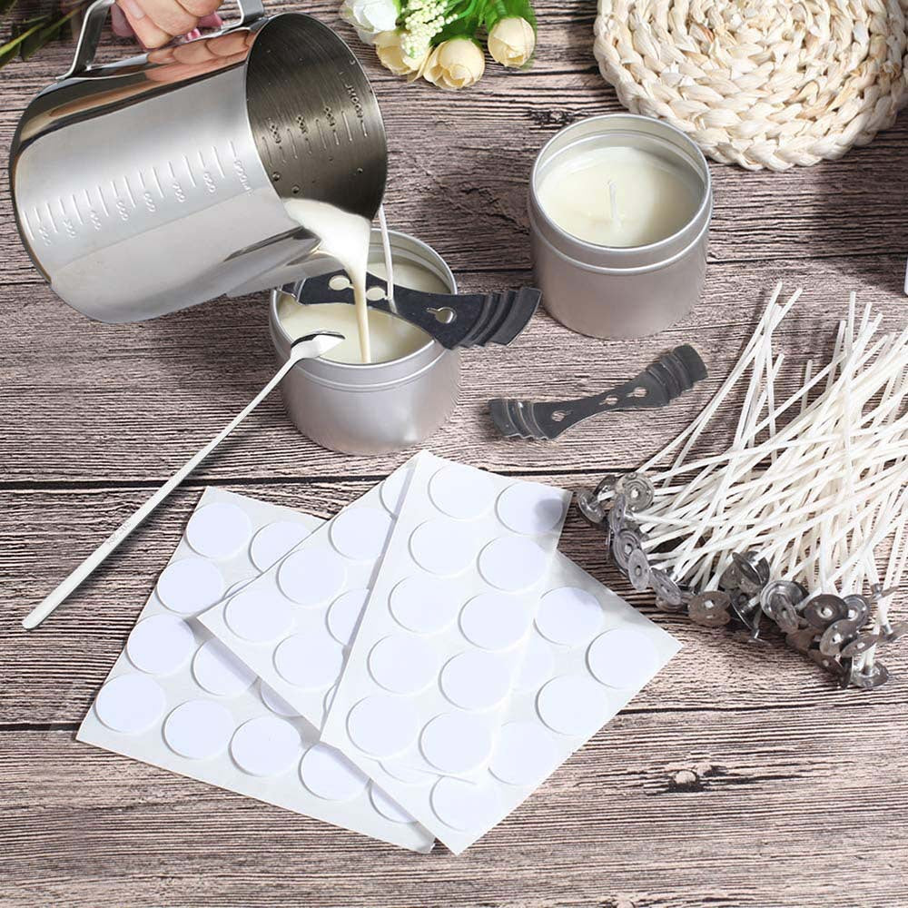 Pre-Waxed Cotton Core Candle Wicks, Smokeless Candle Wicks with Metal Sustainer Tabs, DIY Handmade Candle Tools